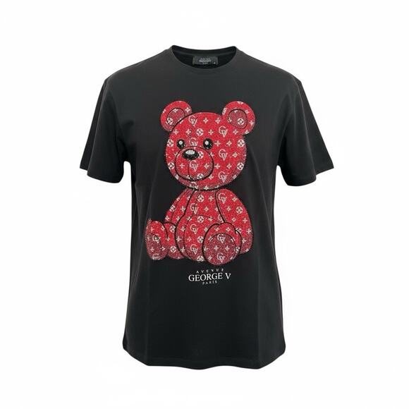 Avenue George V Paris Crystal Teddy Bear short-sleeve t-shirt in black Size XL - Picture 1 of 8